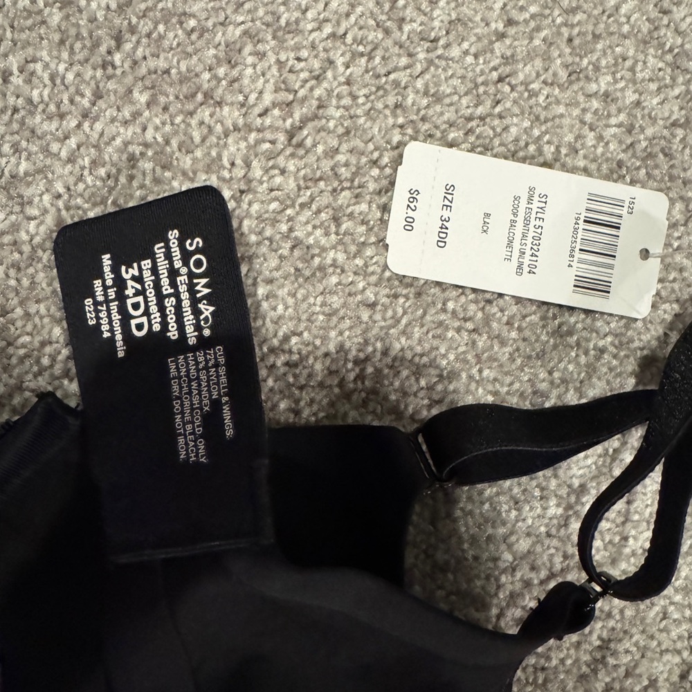 Soma Black Intimates Bra NWT 34DD Essentials Unlined Scoop Balconette - Picture 3 of 7